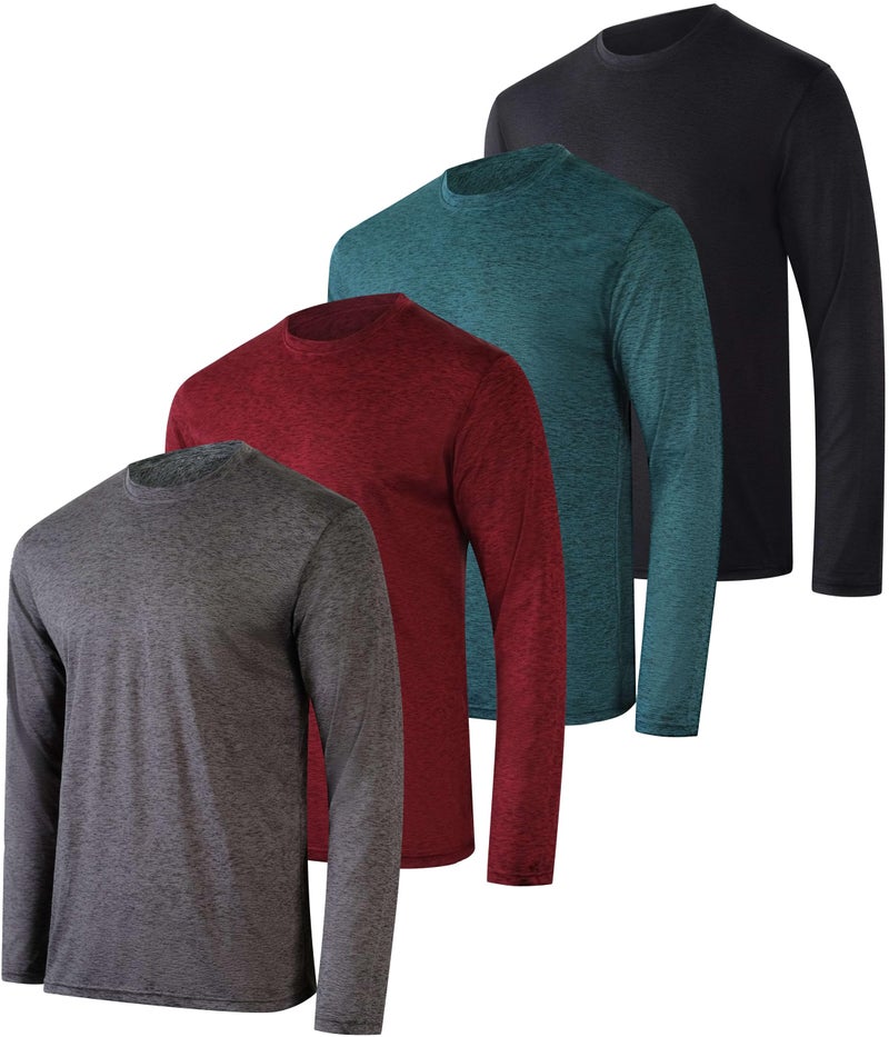 REALESSENTIALS Real Essentials 4 Pack: Mens Long Sleeve Dry Fit T Shirts Hiking Fishing Workout Gym Work Sun UPF 50 Wicking Running Tee, Set 2, XX-Large - Image 1